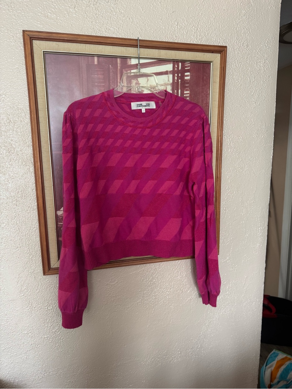 Diane Von Furstenberg Pink Geometric Crewneck Sweater